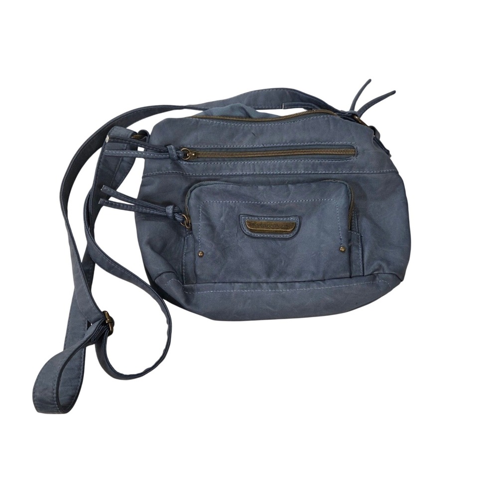 Stone Mountain USA Blue Faux Leather Multi Pocket Crossbody Bag Adjustable Strap